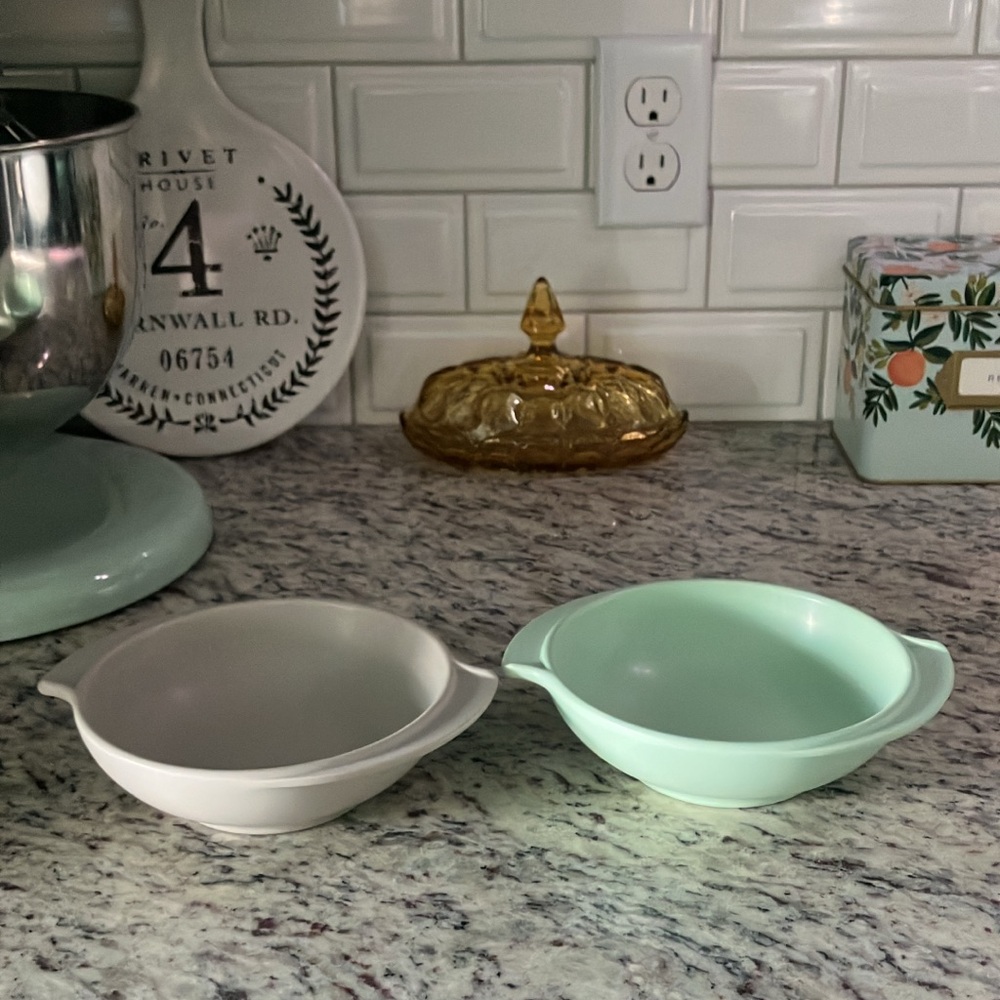 Two Boonton Melmac Melamine Midcentury Modern Bowls Turquoise and Gray